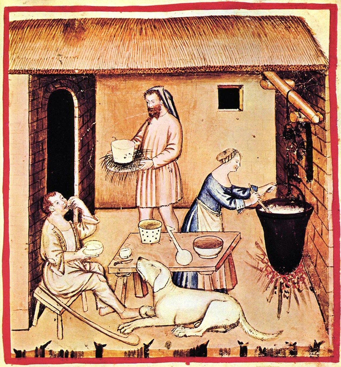 La production de fromage. Une miniature du Tacuinum Sanitatis, seconde moitié du 14ème siècle - Unbekannt