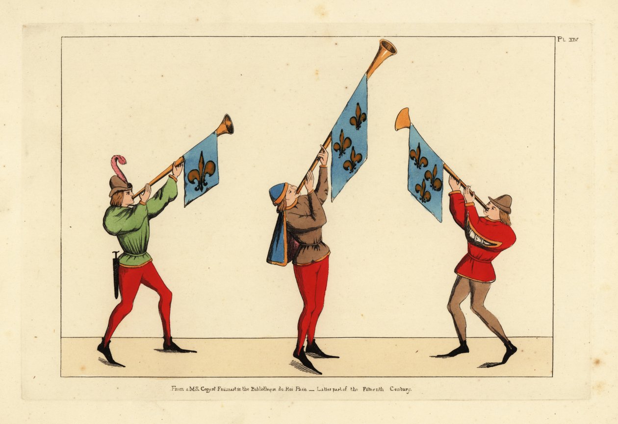 Trois hérauts avec des trompettes ornées de standards fleur-de-lis - Unbekannt