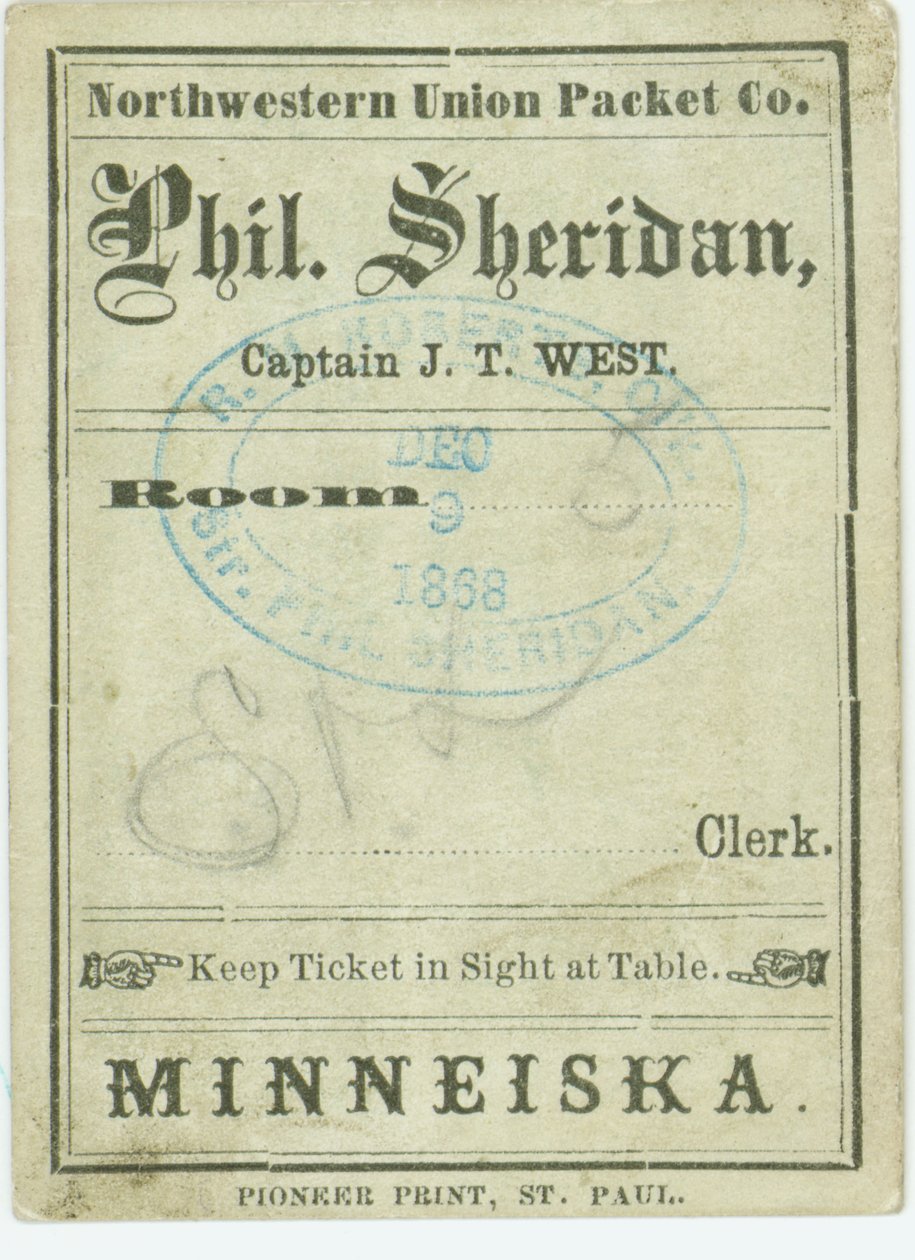 Billet pour le bateau à vapeur Phil. Sheridan, 9 décembre 1868 - Unbekannt