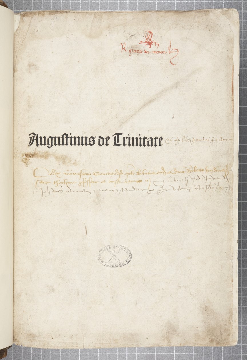 Page de titre de De trinitate et De Civitate Dei cum commento, écrit par Augustin d