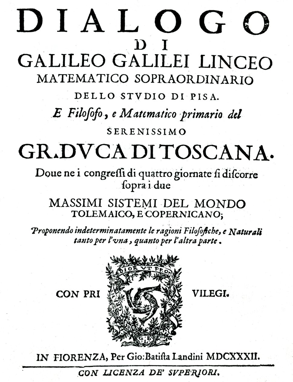 Page de titre du Dialogo, par Galilée, 1632 - Unbekannt