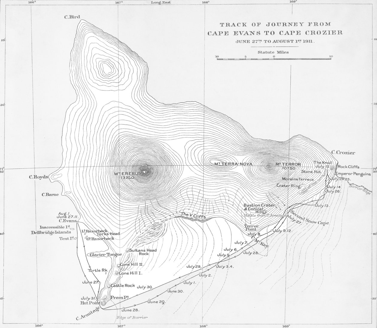 Trajet du voyage de Cape Evans à Cape Crozier - 27 juin au 1er août 1911, 1913 - Unbekannt