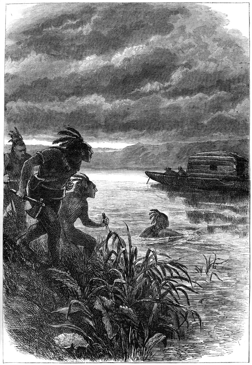 Commerçants sur la rivière Ohio attaqués par des Amérindiens, 18e siècle vers 1880 - Unbekannt