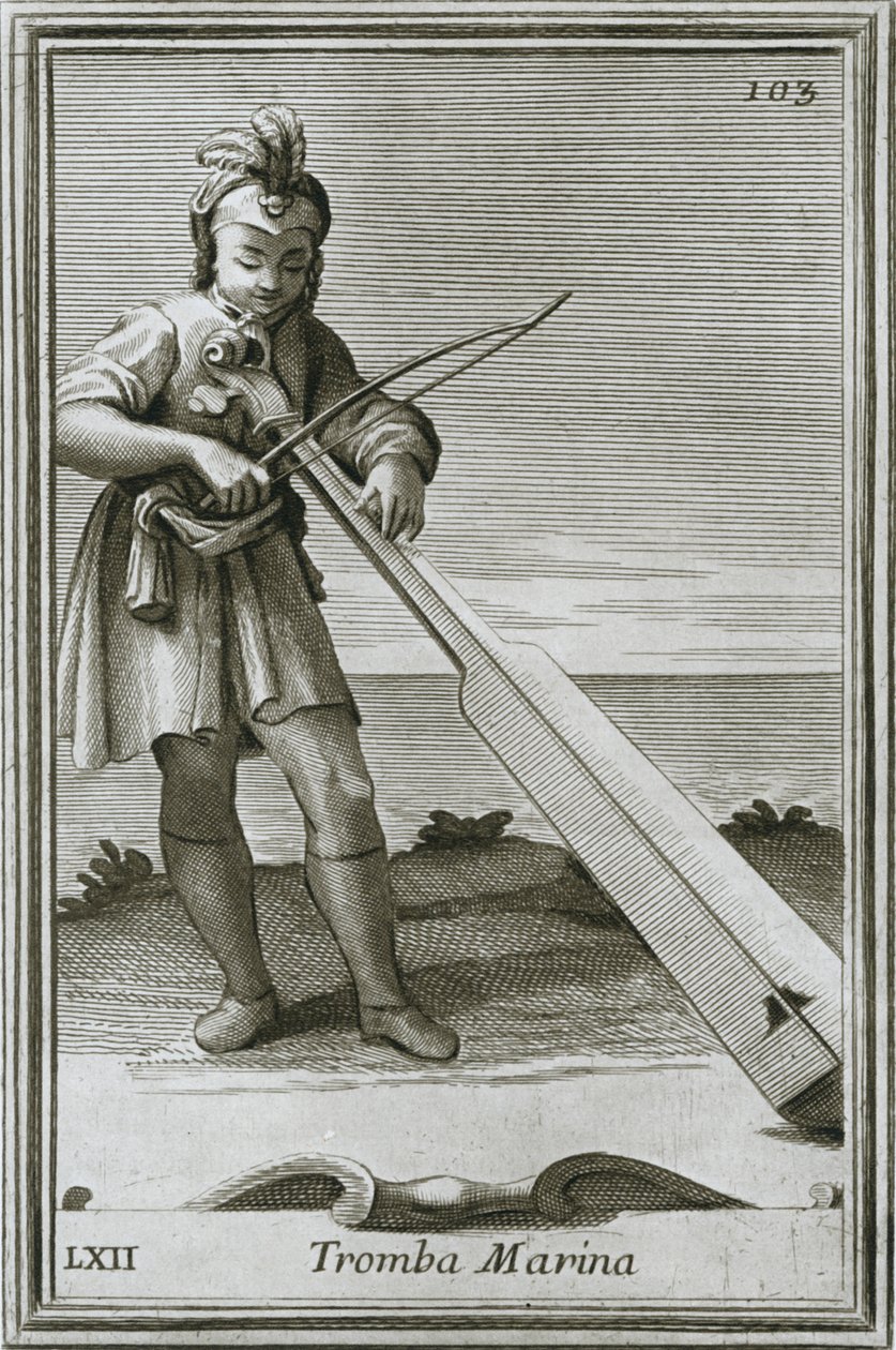 Trumscheit tromba marina, gravure du livre de F. Bonanni Cabinetto armonico, Rome, 1722, 1948 - Unbekannt