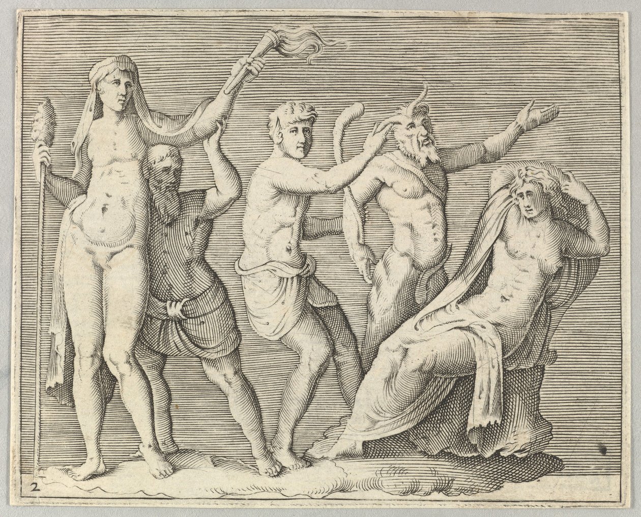 Deux figures, un faune et un satyre approchant une femme allongée - Unbekannt