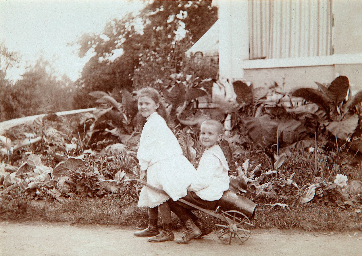 Deux enfants jouant dehors, années 1890 - Unbekannt