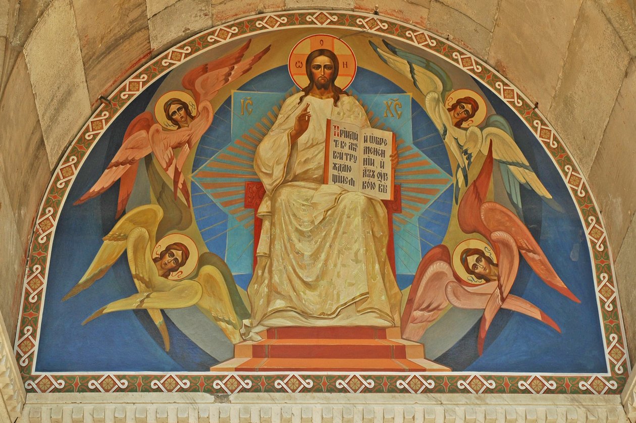 Ukraine, Sébastopol, Cathédrale orthodoxe Saint-Vladimir (caveau des amiraux), fresque au-dessus de l