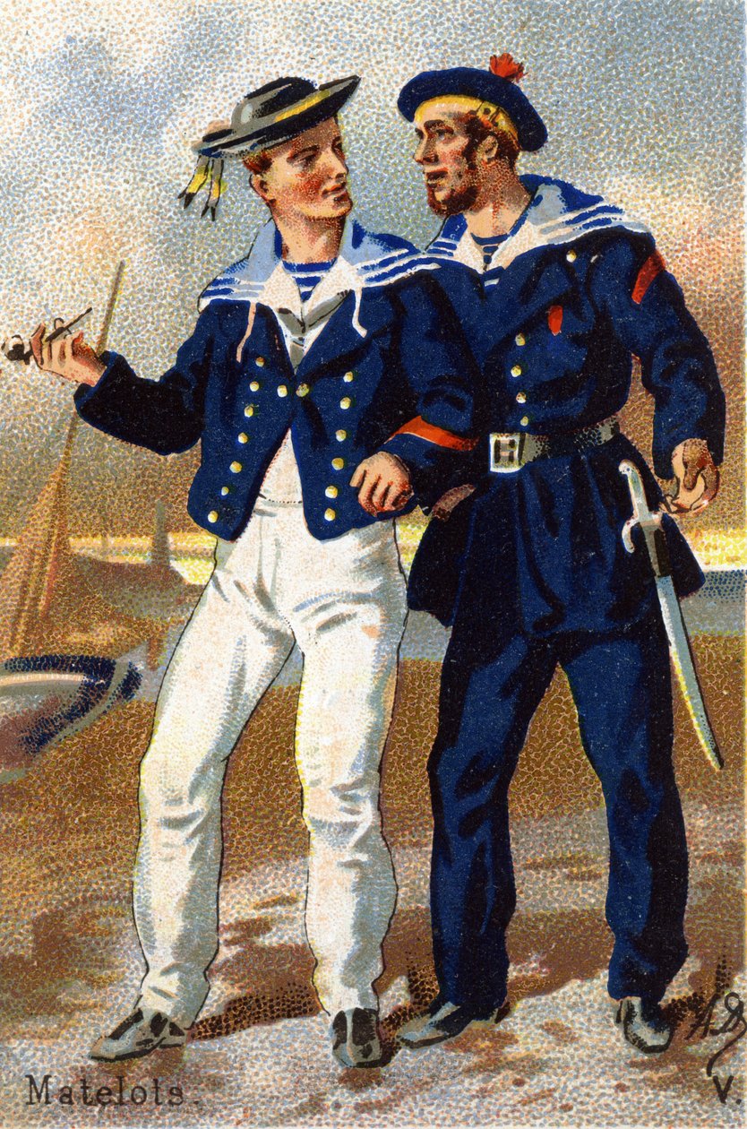 V : Marins. Gravure dans « Alphabet militaire ». Initiales de l