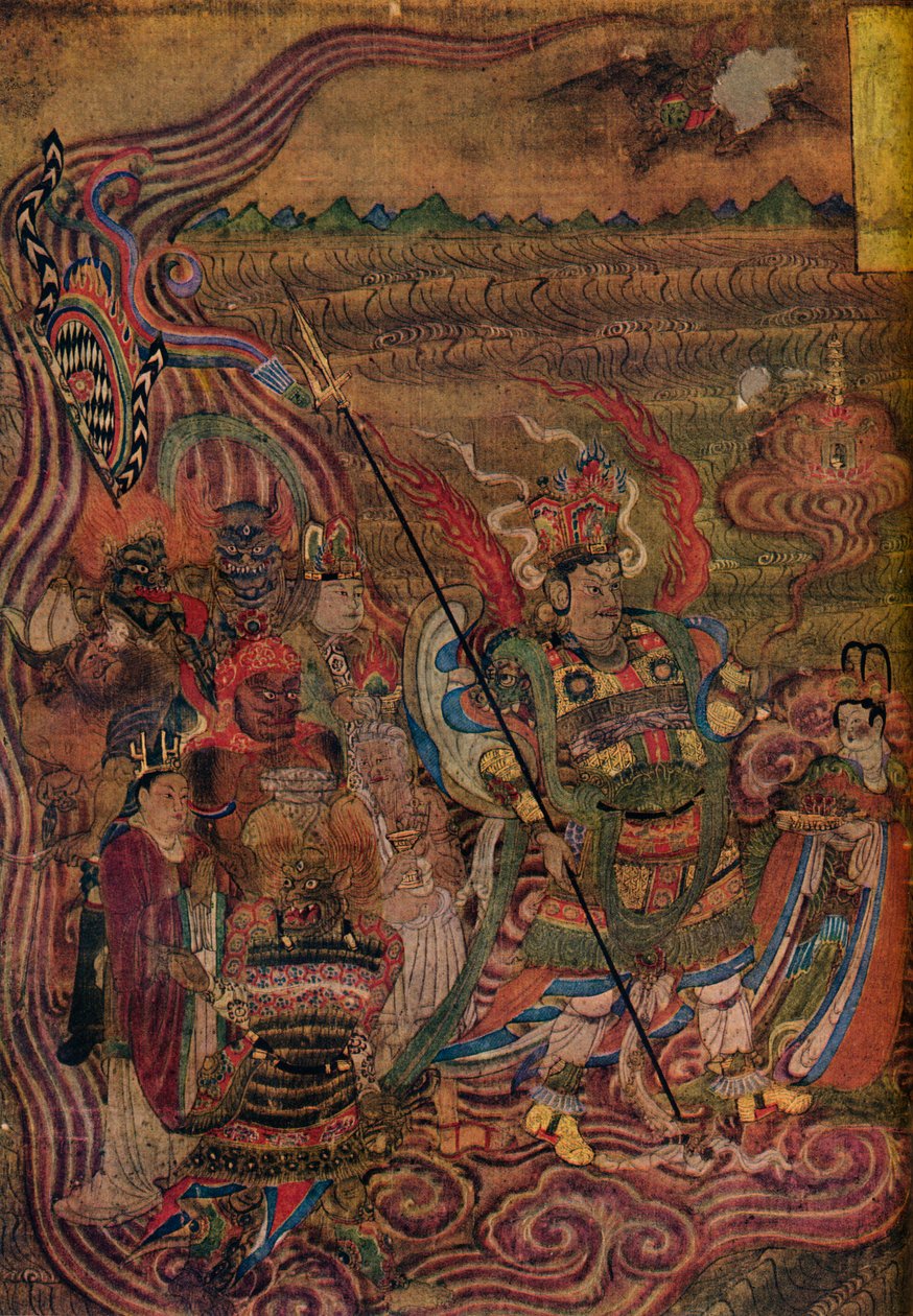 Vaishravana traversant les vagues, des Grottes des Mille Bouddhas, vers 900 - Unbekannt
