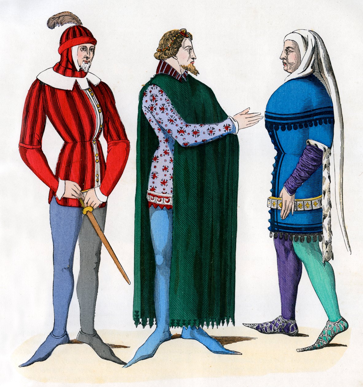 Valet et seigneurs en costume du XIVe siècle, 1882-1884 - Unbekannt