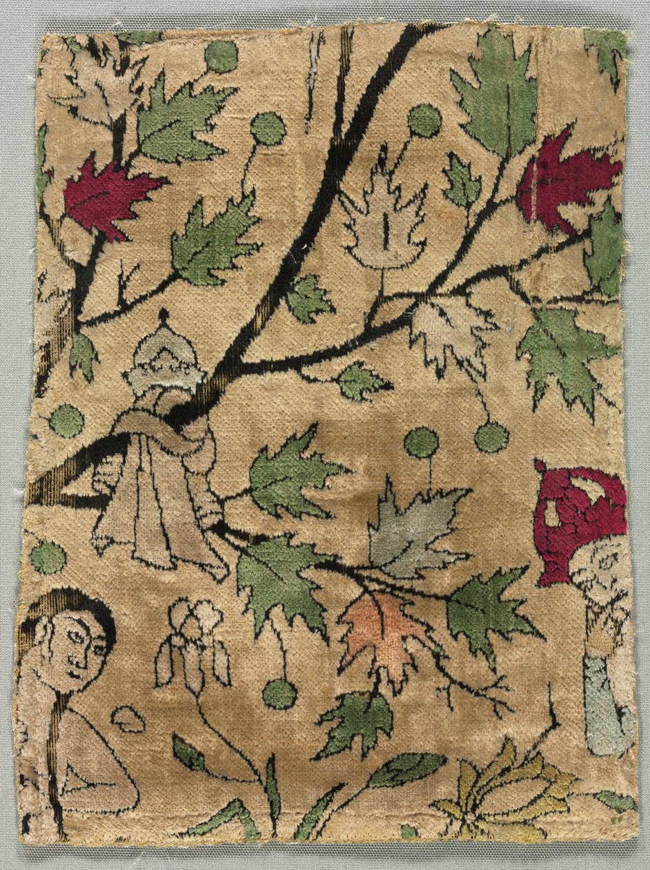 Fragment de velours, Khusrau voit Shirin se baigner, 1550-99 - Unbekannt