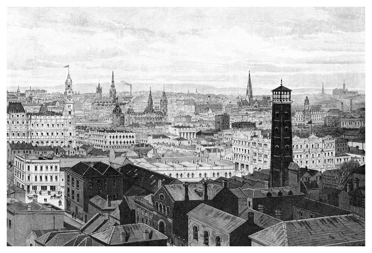 Vue depuis le dôme des Palais de Justice, Melbourne, Victoria, Australie, 1886 - Unbekannt