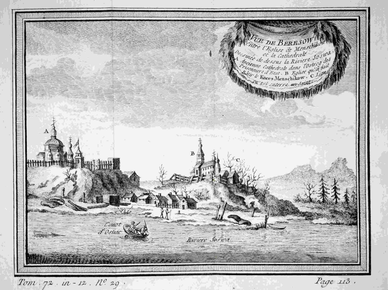 Vue de Beryozovo depuis la rivière Sosva, années 1770 - Unbekannt