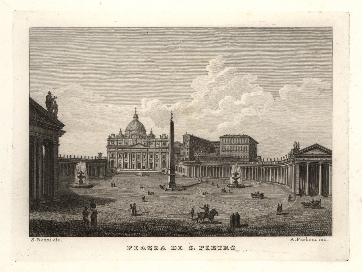 Vue de la place Saint-Pierre, Piazza di S. Pietro, avec la basilique Saint-Pierre et l