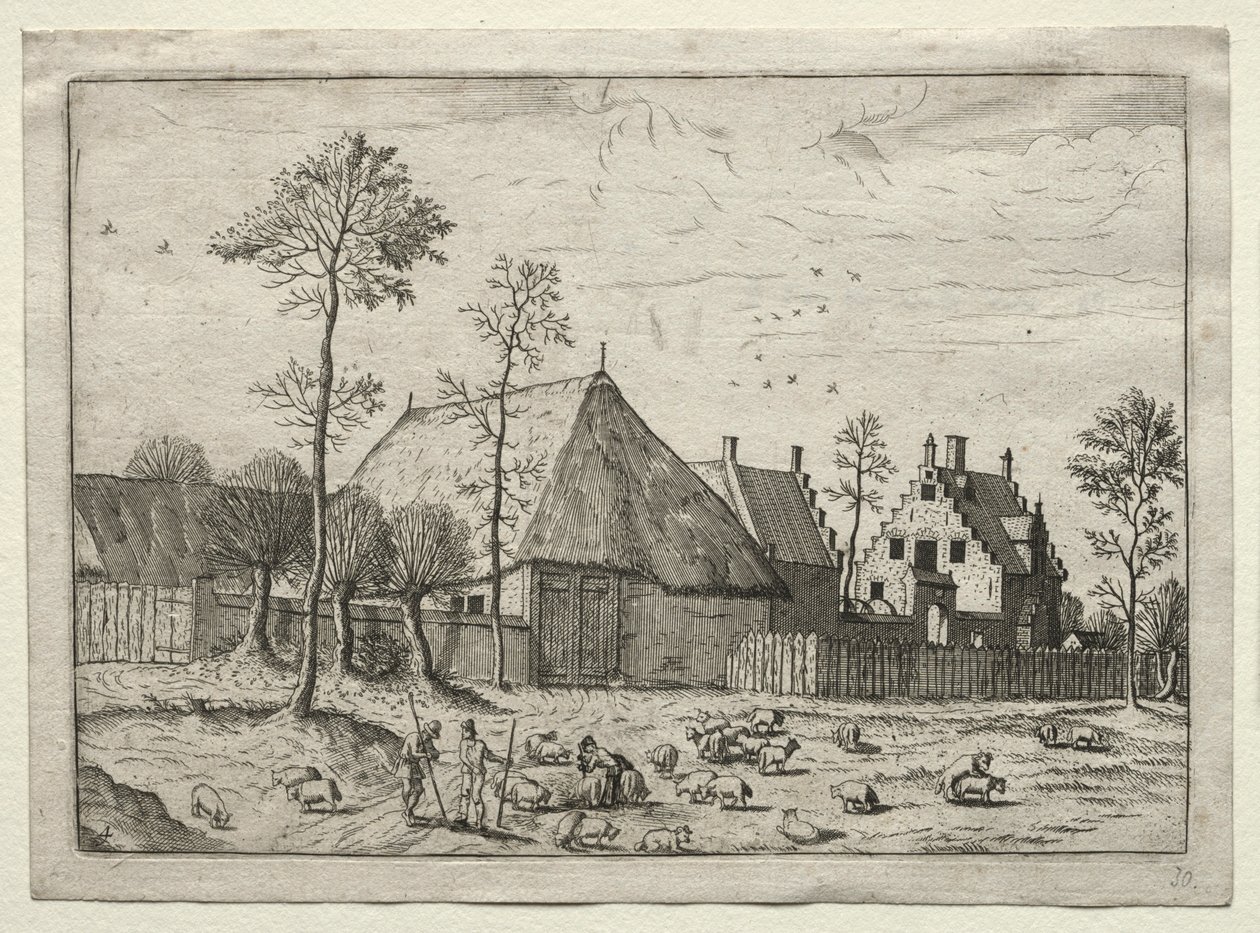 Vue de villages dans le Brabant et la Campine : bergers avec troupeau, vers 1559 - Unbekannt