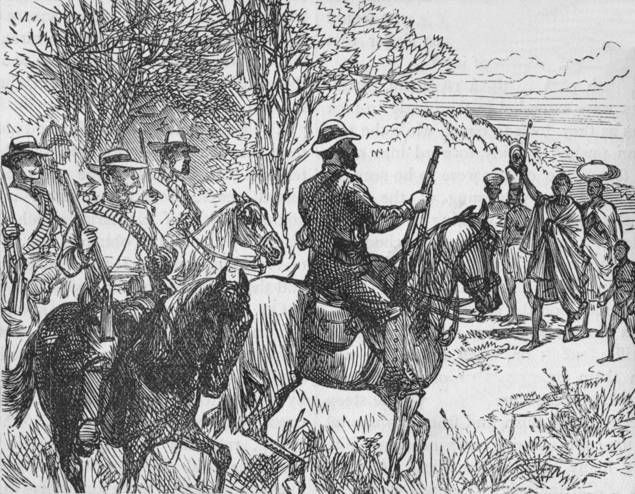 Volontaires rencontrant un Kaffir loyal et sa famille, vers 1880 - Unbekannt
