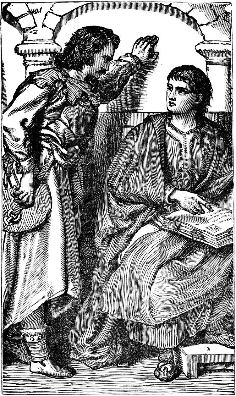 Missionnaire troubadour vaudois montrant sa Bible vernaculaire, vers 1170 - Unbekannt