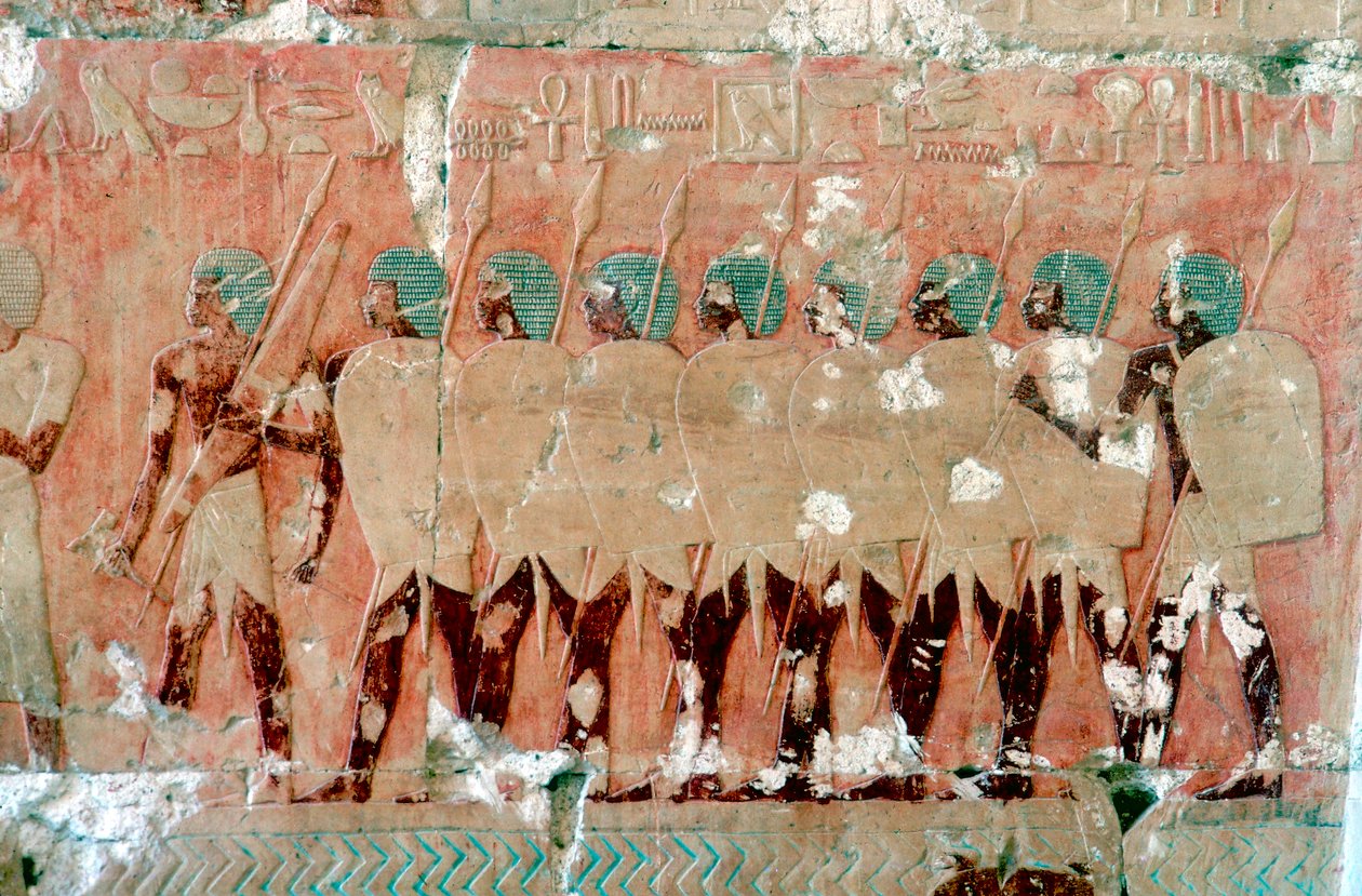 Peinture murale de soldats égyptiens en expédition, Temple de la reine Hatchepsout, Louxor, vers 1470 av. J.-C. - Unbekannt
