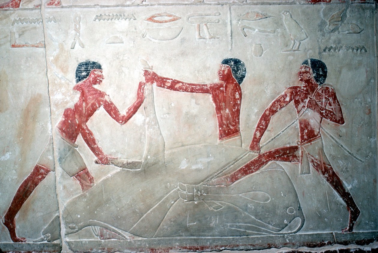Peinture murale de 3 bouchers découpant une carcasse, Tombe d