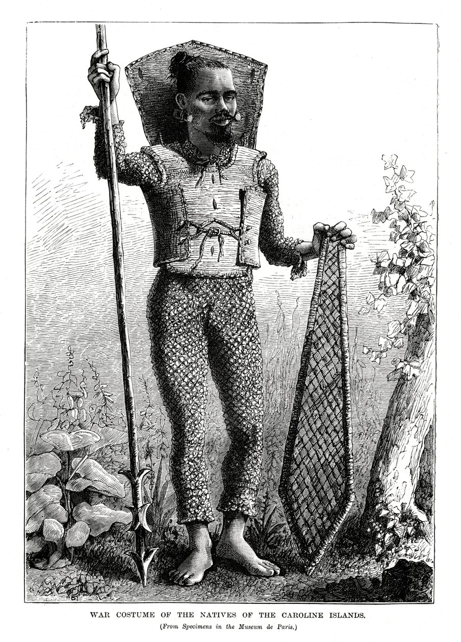 Costume de guerre des indigènes des îles Carolines, océan Pacifique central, 1877 - Unbekannt