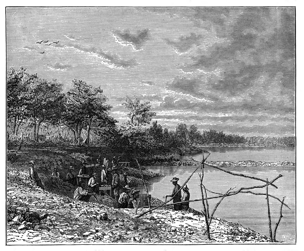Lavage du sable pour les diamants sur les rives de la rivière Vaal, Afrique du Sud, vers 1890 - Unbekannt