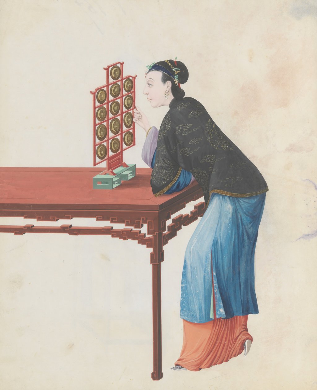 Aquarelle de musicien jouant du yunluo - Unbekannt
