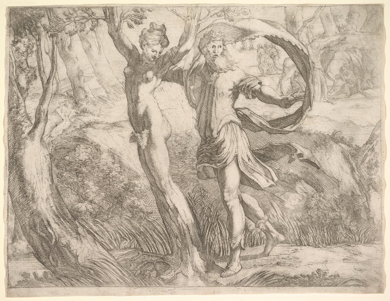 Album de Wilton, folio 10a : Priape et Lotis, vers 1530-50 - Unbekannt