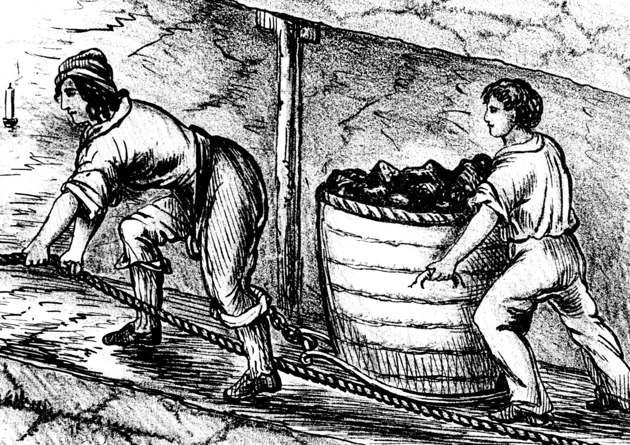 Femme et garçon travaillant dans une mine de charbon, Bolton, Lancashire, 1848 - Unbekannt