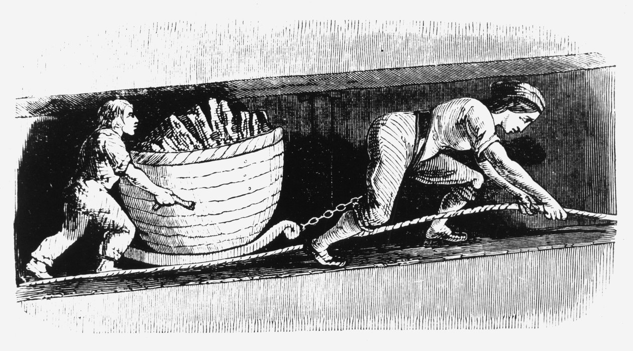 Femme et garçon dessinant une corvée contenant 3-4 cwt de charbon, Bolton, Lancashire, 1848 - Unbekannt