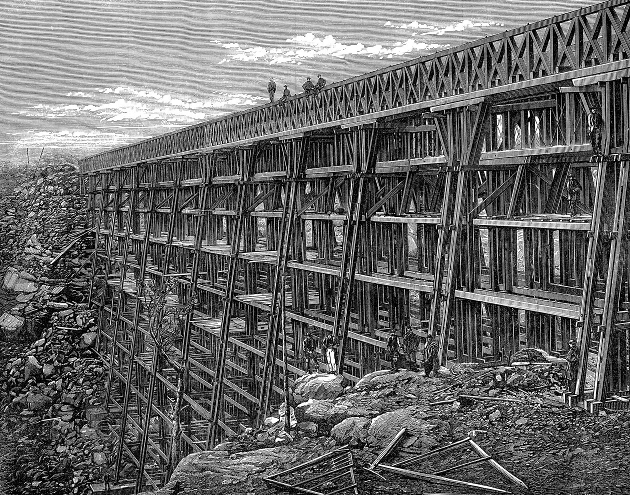 Pont en bois sur la ligne de chemin de fer Union Pacific, Dale Creek, Wyoming, USA, 1869 - Unbekannt