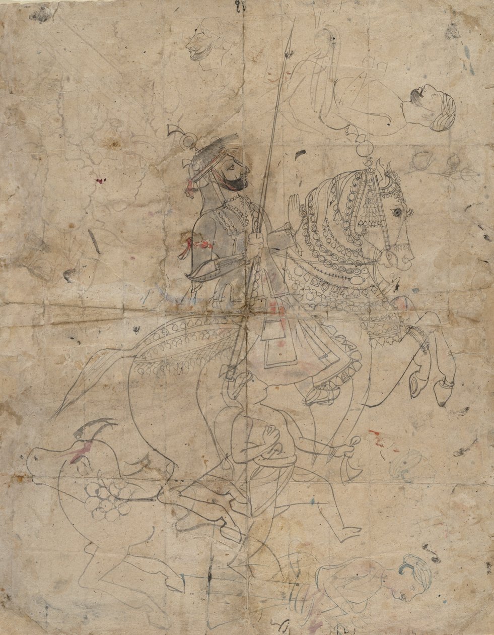 Adoration de Brijnathji et Svamini recto, Portrait équestre verso, vers 1800 - Unbekannt