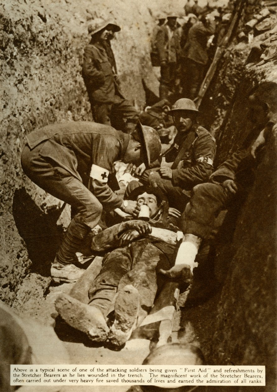 Soldat blessé soigné dans les tranchées, Bataille de la Somme, Première Guerre mondiale, 1916, 1935 - Unbekannt