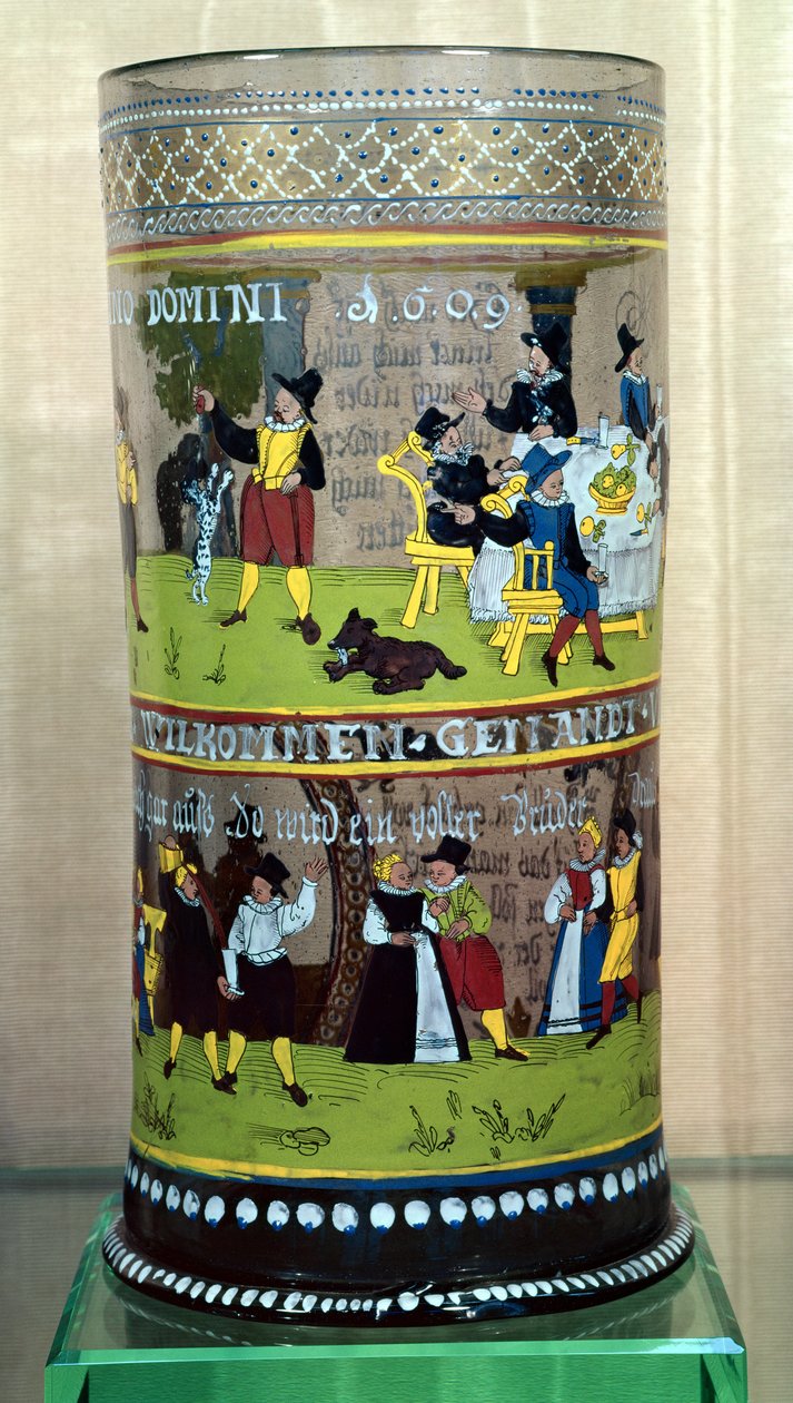Un Humpen allemand émaillé, daté de 1609, décoré de scènes de célébration - Unbekannt Unbekannt
