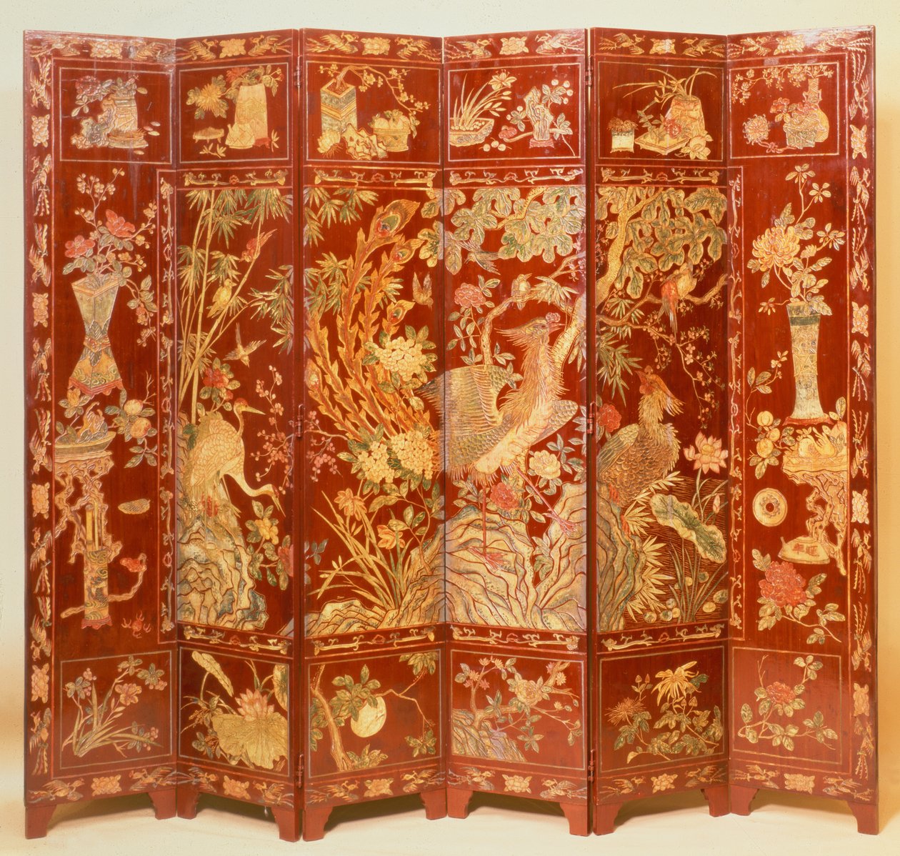 Scène pastorale, (écran en laque rouge avec chinoiserie dorée) - Unbekannt Unbekannt