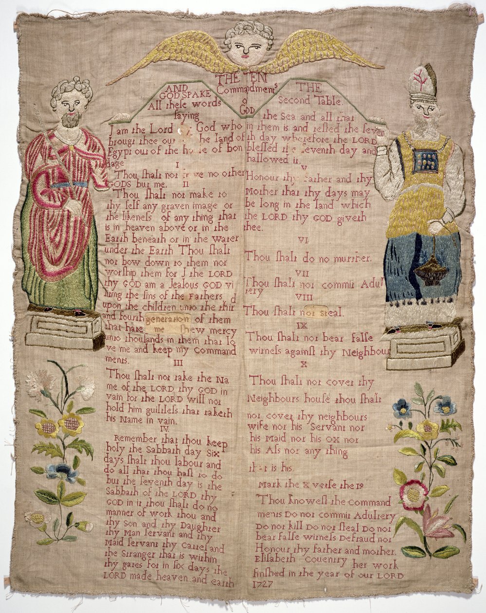 Échantillon, représentant les Dix Commandements, par Elizabeth Coventry, anglais, 1727 - Unbekannt Unbekannt