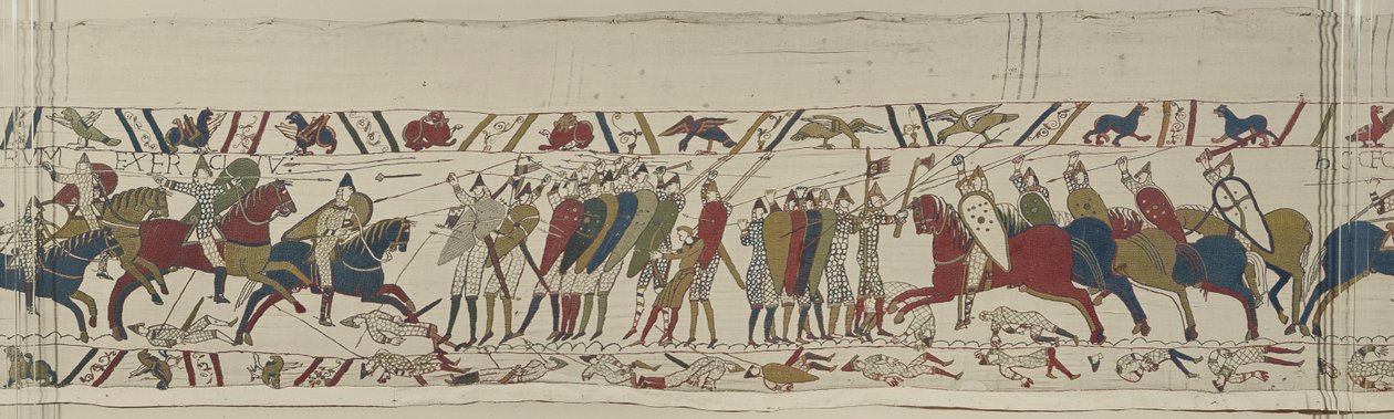 La cavalerie normande attaque le mur de boucliers anglais et la bataille commence, Tapisserie de Bayeux - Unbekannt Unbekannt