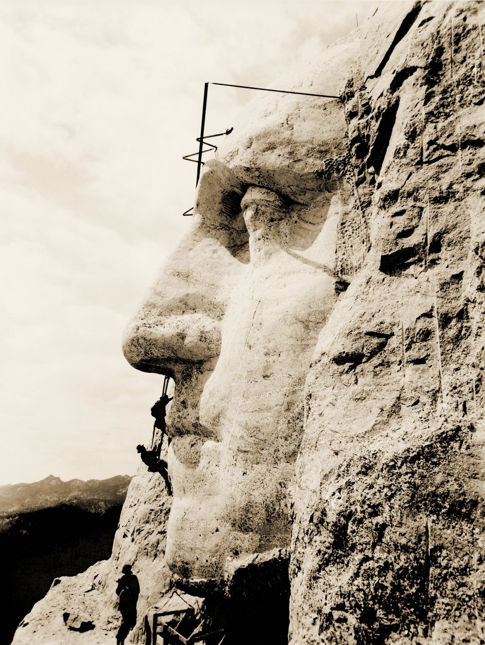 La construction du mémorial national du mont Rushmore, détail de George Washington, 1928 - Unbekannt Unbekannt