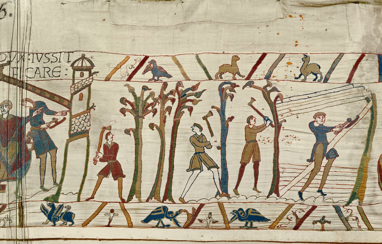 Les arbres sont abattus pour construire des navires pour la flotte normande, Tapisserie de Bayeux - Unbekannt Unbekannt
