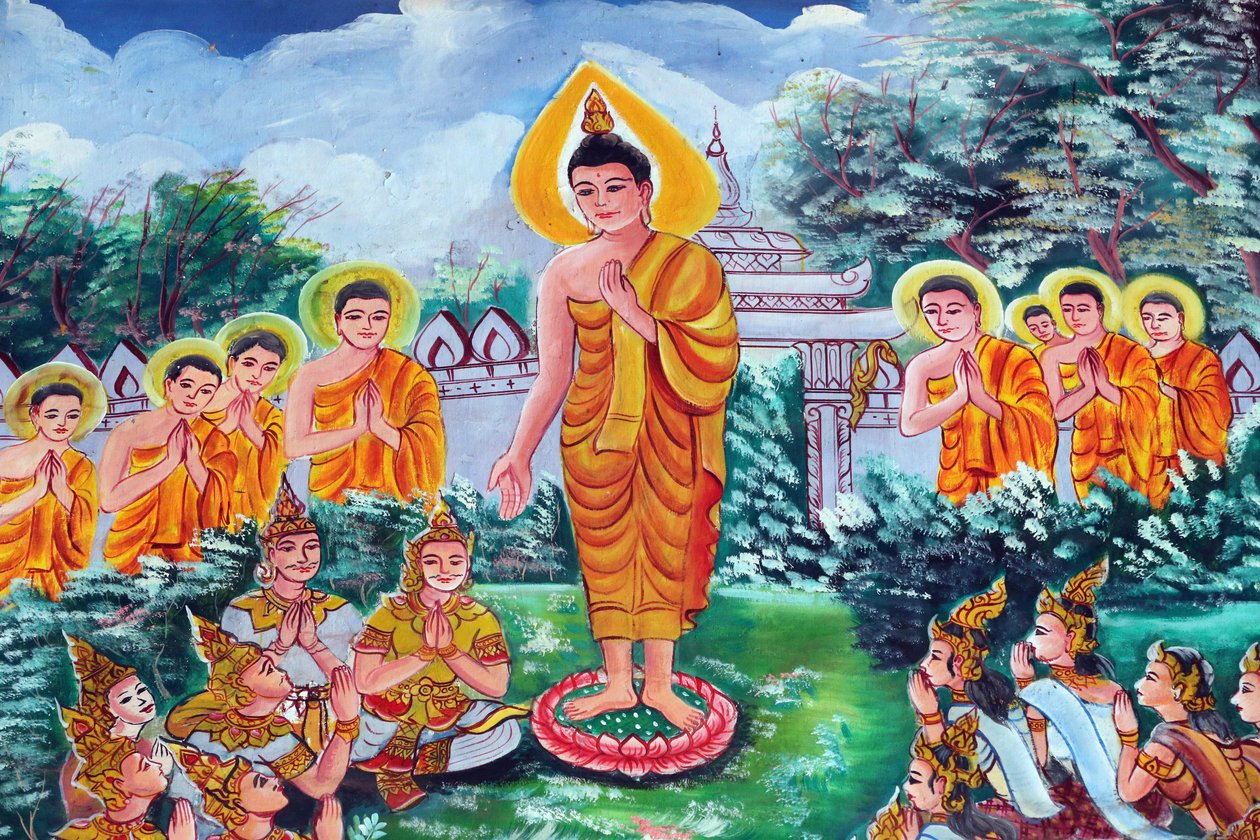 20151029, Vientiane, Laos : Temple bouddhiste Wat Inpeng. Peinture représentant l