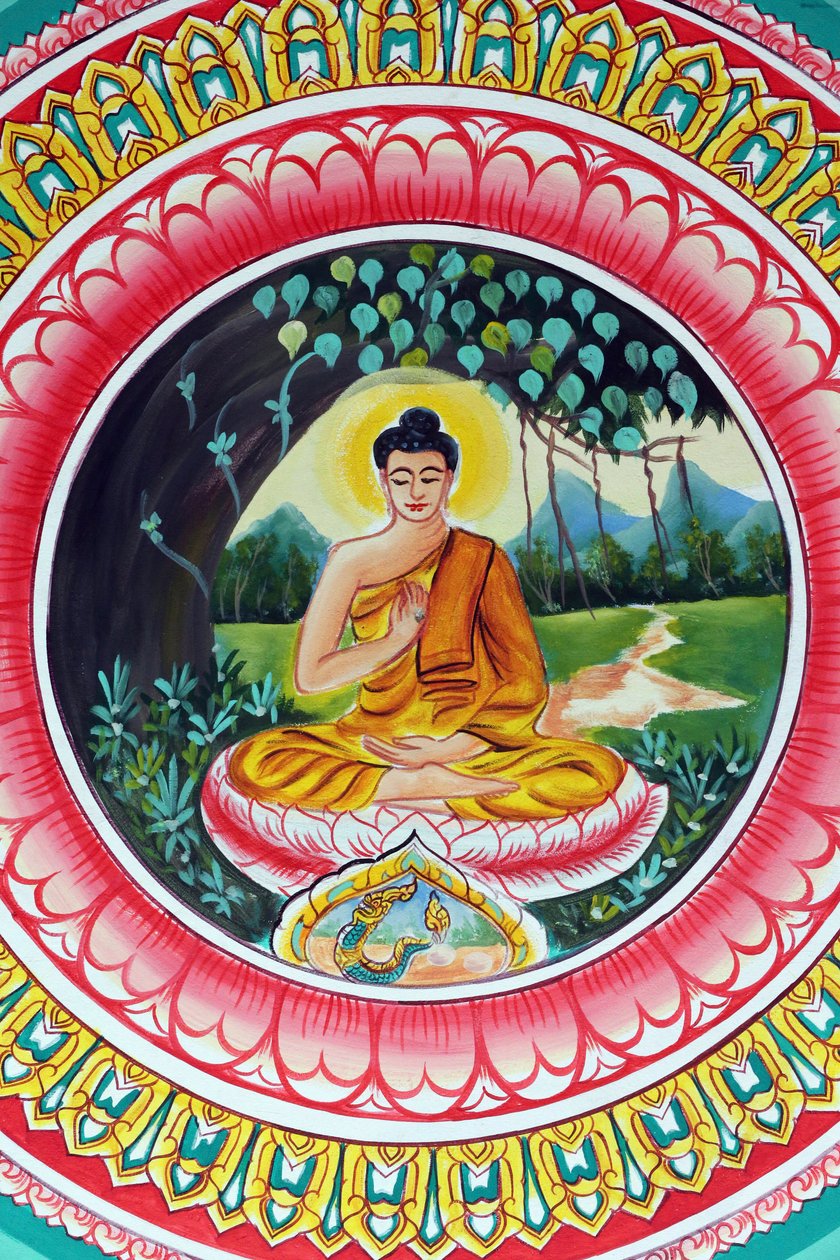 20151029, Vientiane, Laos : Temple bouddhiste Wat Inpeng. Peinture représentant l