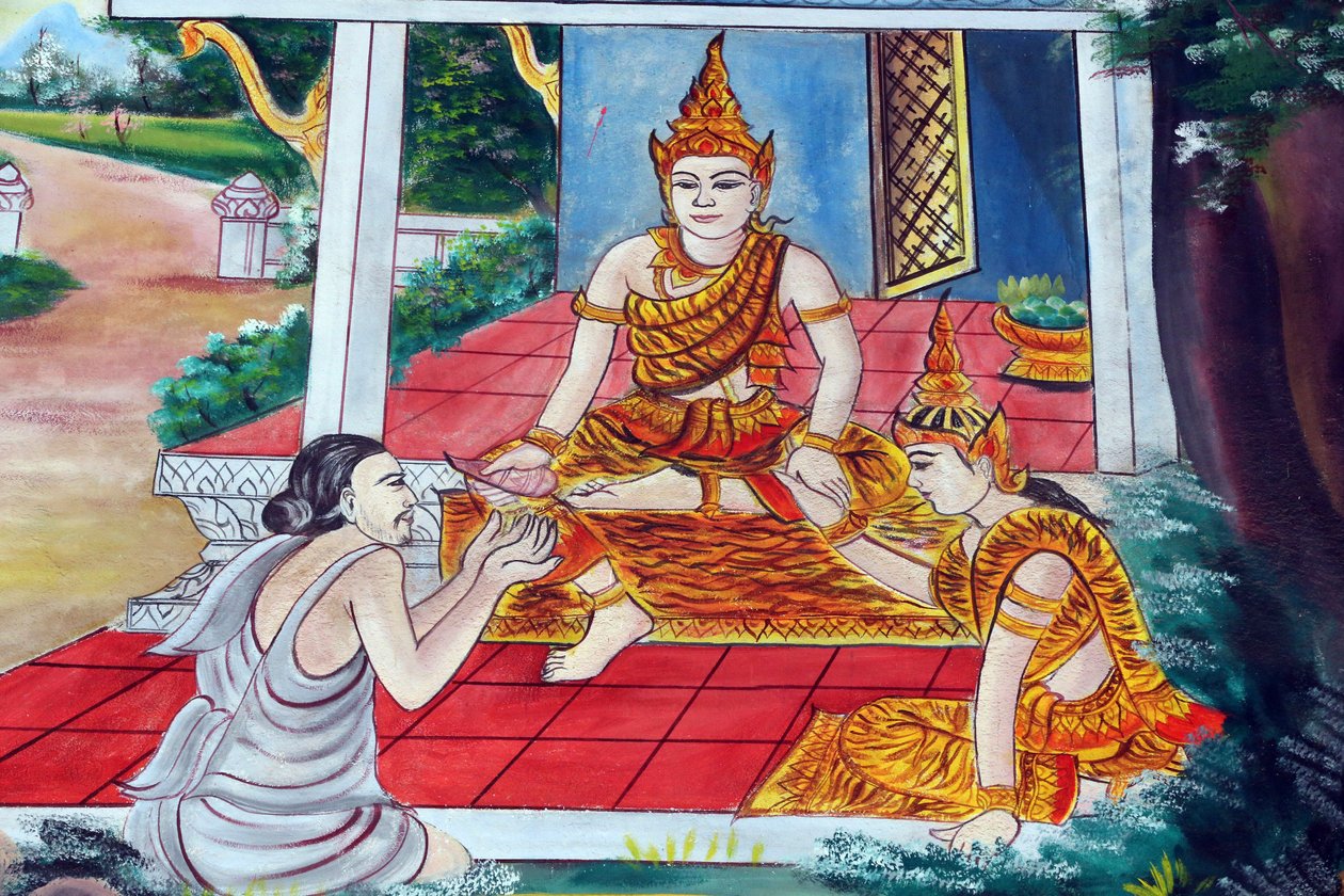 Temple bouddhiste Wat Inpeng. Les Jataka Tales sont des récits sur les vies antérieures du Bouddha (c