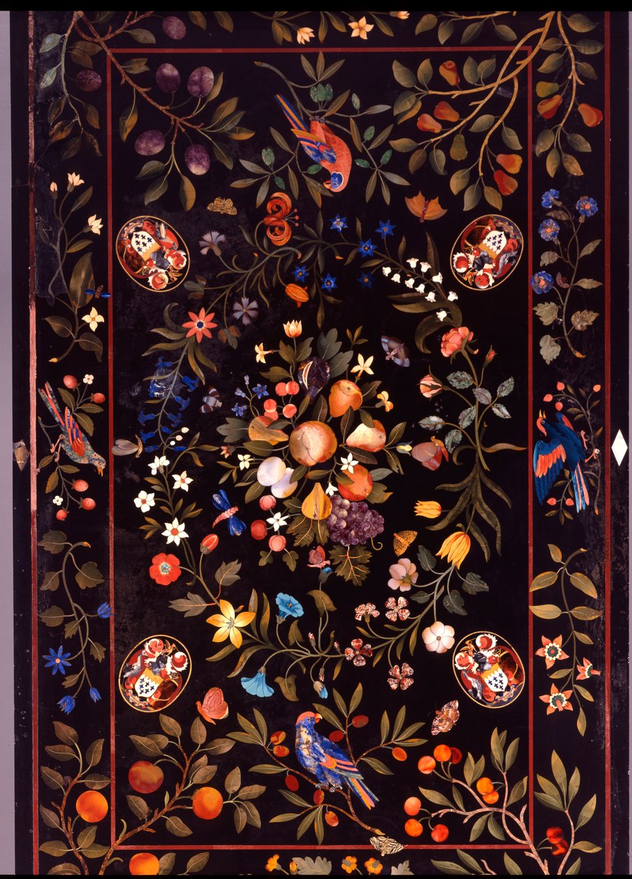 Un plateau de table florentin en pietra dura incrusté de divers marbres et lapis-lazuli centré par une présentation de fruits, vers 1670 - Unbekannt