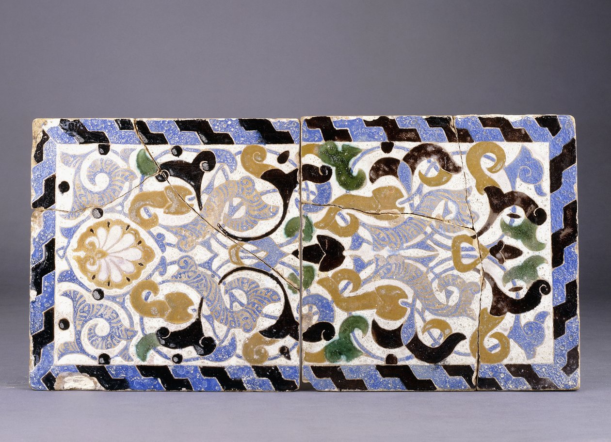 Panneau de carreaux de poterie Nasride cuerda seca, avec un design d