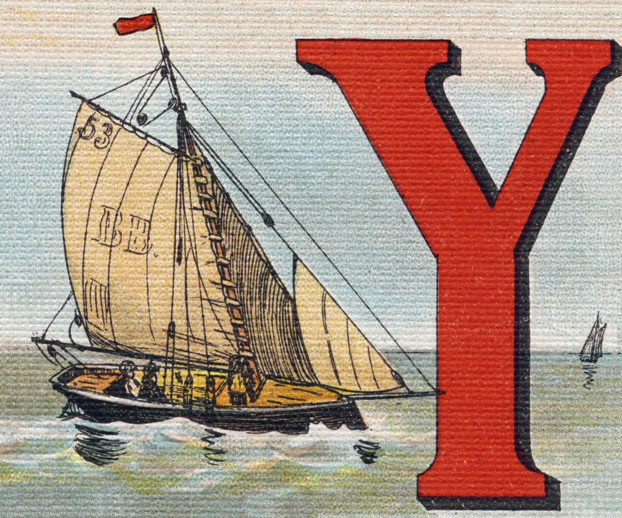 Un Yacht. Gravure dans "Alphabet de ma petite fille". Bernardin-Bechet et Fils, libraires-éditeurs, Paris, vers 1895. Album indéchirable sur toile. Bibliothèque des Bébés. - Unbekannt