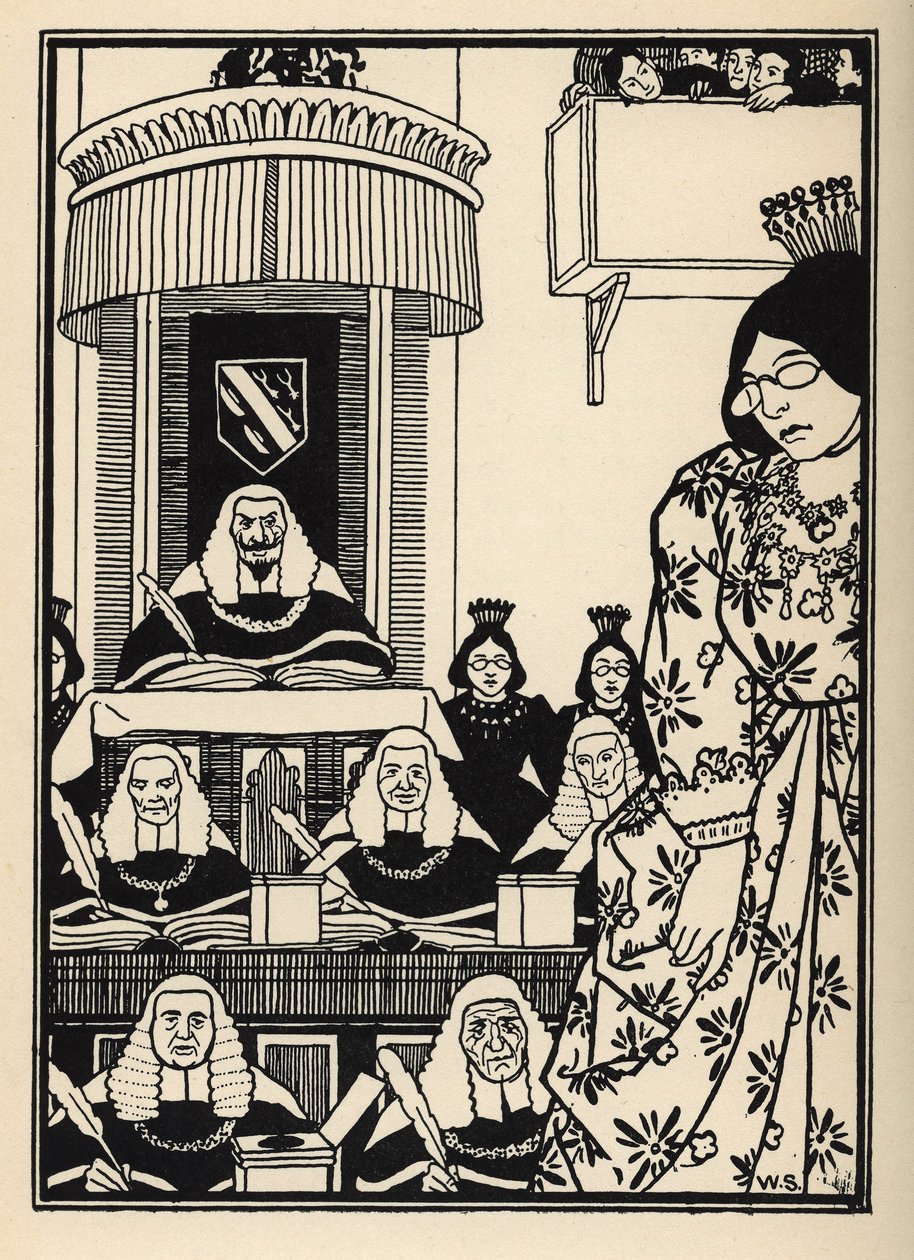 Une cour largement féminine apparaît au Baron, une ironie digne de mention parmi ses aventures. Illustration de William Strang et JB Clark de « Les Aventures du Baron de Münchhausen » par Rudolf Erich Raspe (1789) - Unbekannt