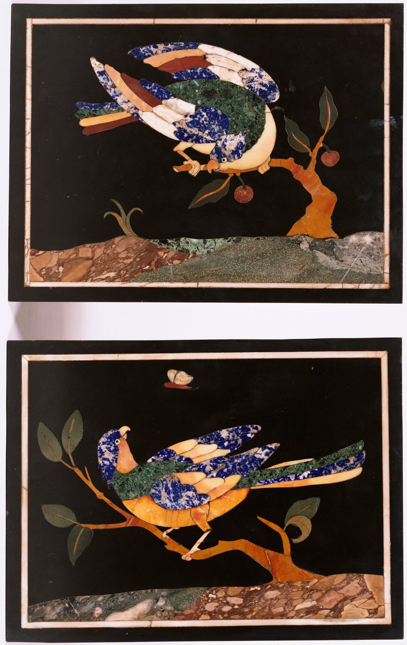 Une paire de panneaux en pietra dura florentine représentant des oiseaux - Unbekannt
