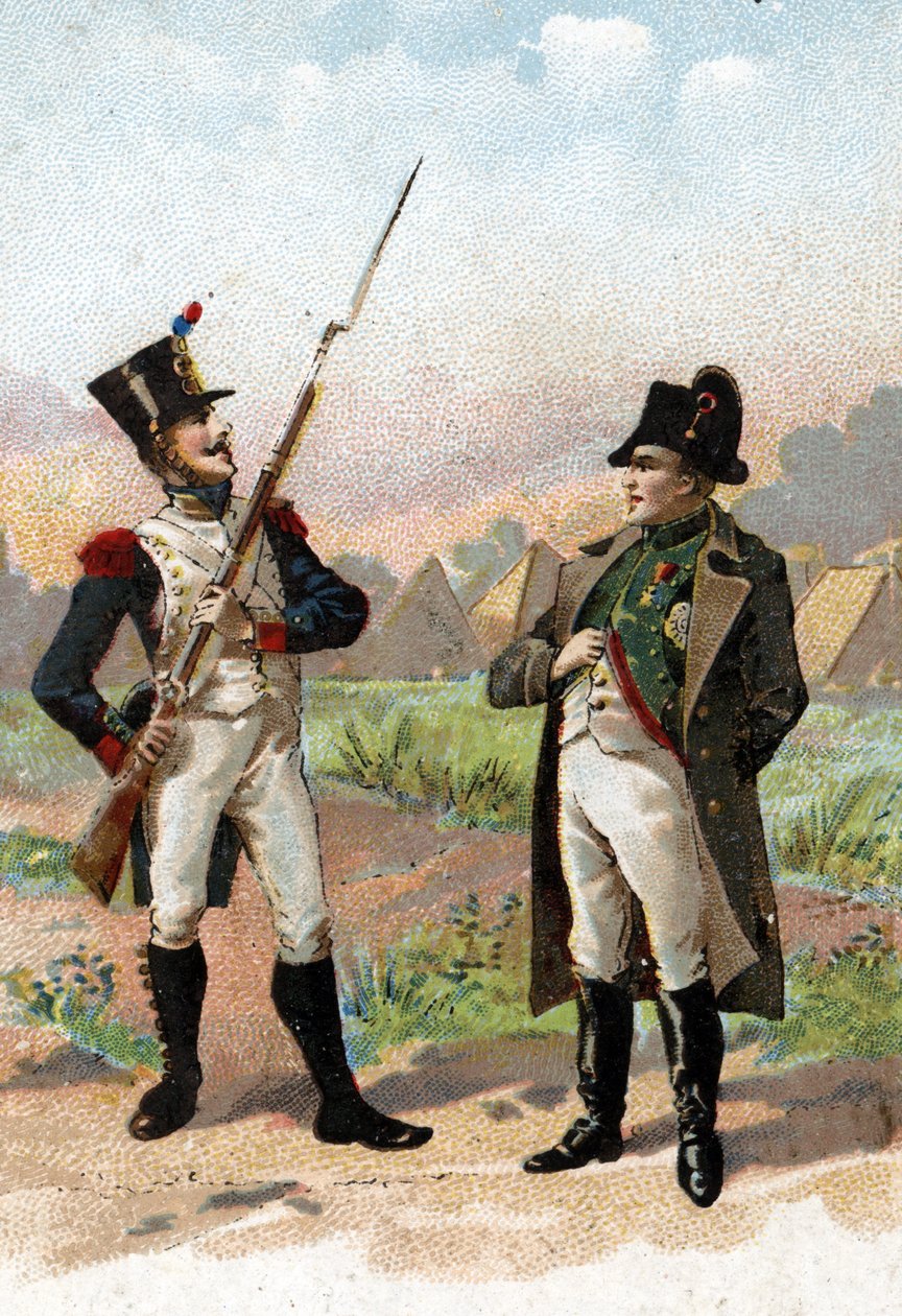 Un jeune soldat arrêtant Napoléon I sur son chemin en 1805. 19ème siècle (chromolithographie) - Unbekannter Künstler