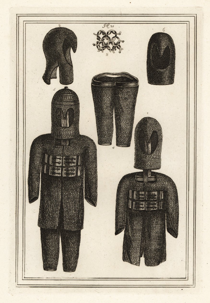 Anciennes armures en cotte de mailles avec capuchons, ceinture en lin grossier pour les pantalons - Unbekannt