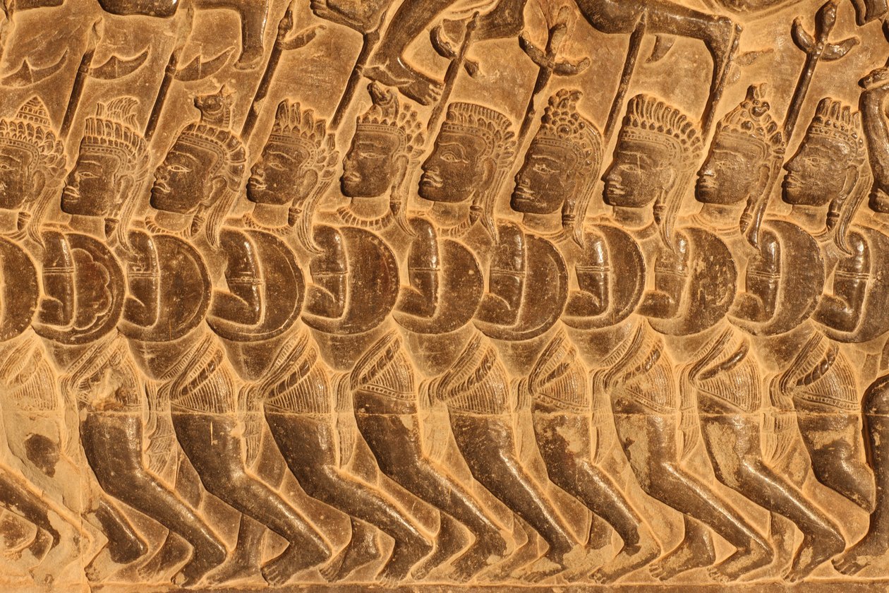 Angkor Wat. Détail de la sculpture en relief de la bataille de Kurukshetra - Unbekannt