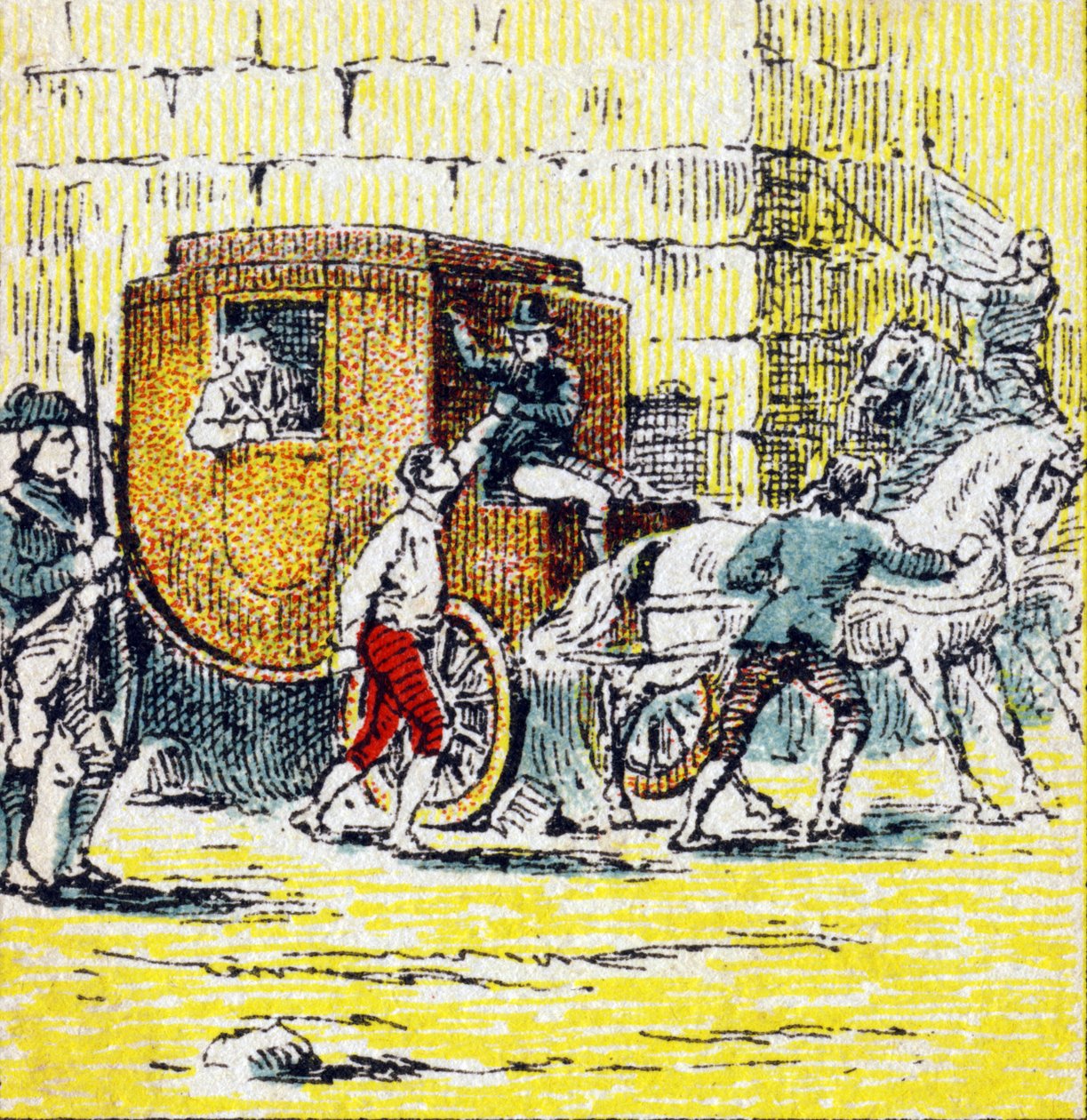 Arrestation de Louis XVI et de sa famille en fuite à Varennes le 21 juin 1791. Gravure dans "Histoire de France". Série d